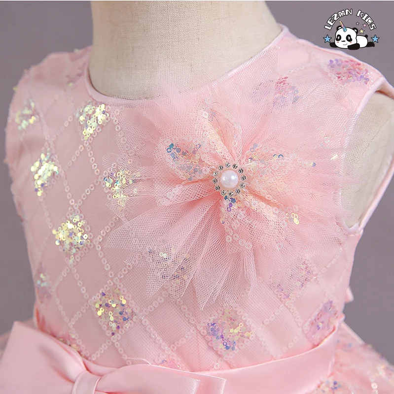 LEZONKIDS - 2023 Summer wholesale high quality girls clothing lace sleeveless girls sequin dresses